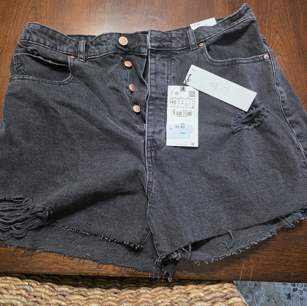 Zara Charcoal High Waist Denim Shorts